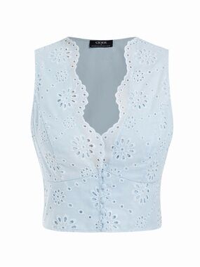 Cider Women's Light Blue Eyelet Sleeveless Crop Top